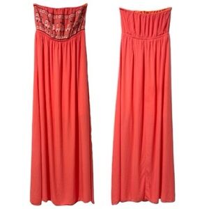 Ya Los Angeles Strapless Coral Maxi Dress